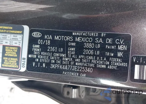 2018 Kia Forte Lx из США, поврежденный, VIN 3KPFK4A77JE225340